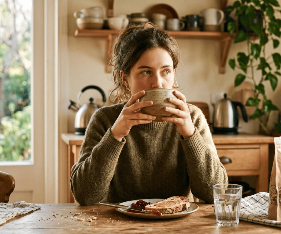 Femme Buvant Une Boisson Au Petit Dejeuner