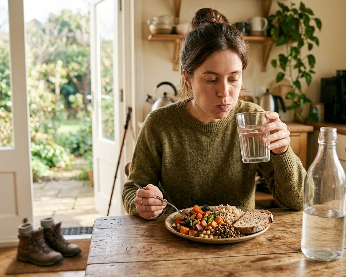 Femme Qui Boit Et Mange Des Fibres Pour Reduire Problemes Gastriques